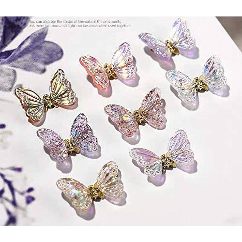 8 Pcs New 3D Butterfly Nail Accessories Shining Aurora Butterfly Nail Art Decoration 3D Moving Wing Art Butterfly for Nail Art Design for Women (8 Clours)