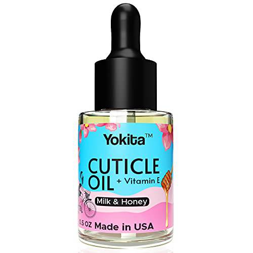 Yokita Premium Brush On Cuticle Oil Milk and Honey Natural Healing Infused, Soothes and Moisturizes Cuticles with Vitamin E 0.5 oz (Milk and Honey)