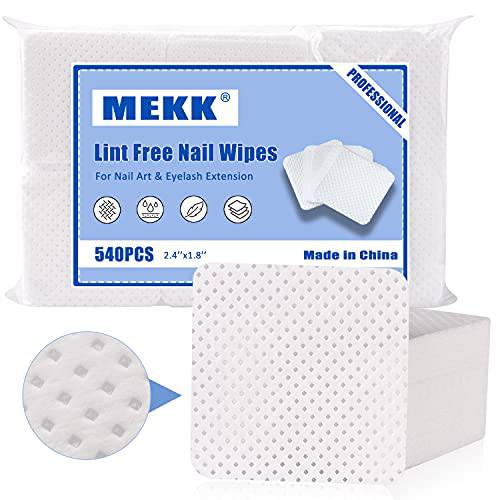 Lint Free Nail Wipes MEKK 540PCS Eyelash Extension Glue Nail Wipes Absorbent Soft Nail Wipes Soft Gel Nail Polish Remover Pads