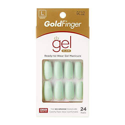 Gold Finger Full Cover Nails Press On 24 Nails Long Length Glue On False Nails Fake Nails