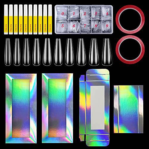 NOVAL Press on Nails Packaging Box Set Empty Pullable Display Packing Box Coffin Nail Tips with Nail Glue Double Sided Tape for Home DIY Handmade Press on Nail Business