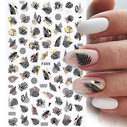 Fall Maple Leaf Nail Art Stickers Decals 6 Sheets Large 5D Embossed Bronzing Nail Art Supplies Nail Art Decoration Gold Black Designs Nail Art Accessories for Women and Girls DIY Acrylic Nail Art