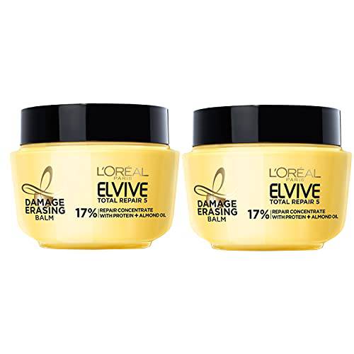 L’Oreal Paris Hair Care Elvive Total Repair 5 Damage Erasing Balm, Conditioning Hair Mask for Damaged Hair, with Almond and Protein, 8.5 fl oz, (Pack of 2)
