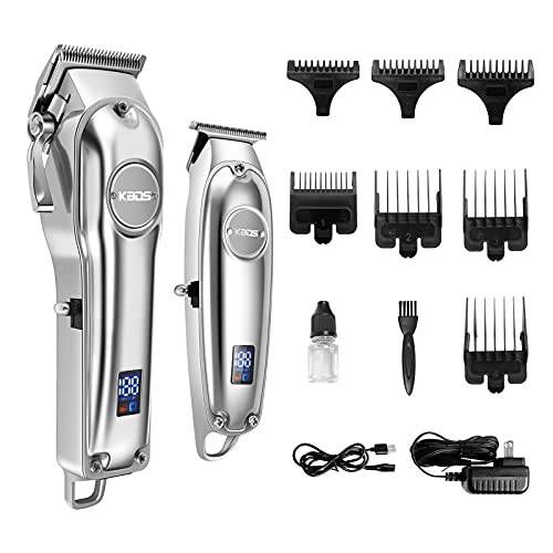 Professional Hair Clippers for Men, KBDS Cordless Clippers and T-Blade Hair Trimmer Barber Kit with Stainless Steel Blades and LED Display USB Rechargeable for Family and Salon