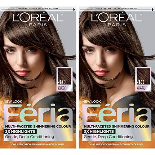 L’Oreal Paris Feria Multi-Faceted Shimmering Permanent Hair Color, 40 Espresso, Pack of 2, Hair Dye