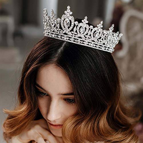 AW BRIDAL Wedding Crown Tiara Crystal Birthday Crown for Women Rhinestone Queen Crown Bridal Party Pageant Crown Wedding Hair Accessories for Brides (Silver)