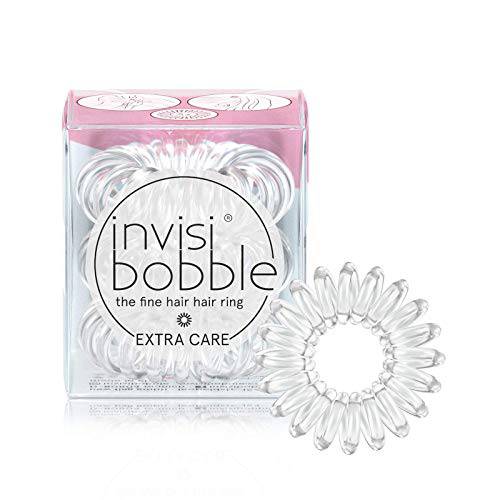 invisibobble Extra Care Traceless Spiral Hair Ties - Pack of 3 Crystal Clear - Strong Elastic Grip Coil Hair Accessories for Women - No Kink - Gentle for Girls Teens Toddlers and Fine Hair