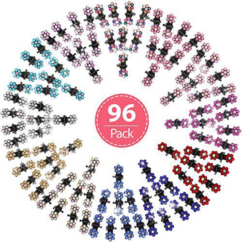 96 Pieces Mini Hair Claw Clips Rhinestone Mini Flower Hair Claw Clip No-Slip Jaw Clips Metal Clamps Mix Colored Flower Accessories for Women Girls