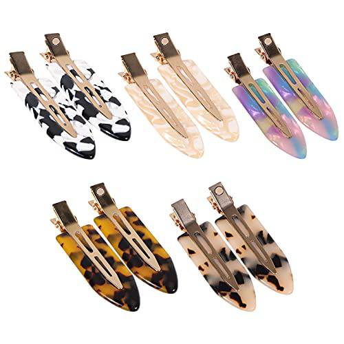 Magicsky 10PCS No Bend Hair Clips for Styling, Acrylic Resin Flat Clip, No Crease Curl Small Pin, Bang Seamless Hair Barrette Tool for Makeup-Hairstyle Accessories for Women Girls, Leopard White Black