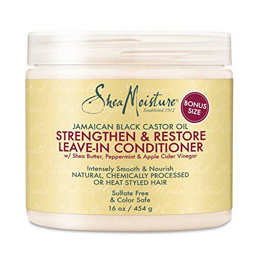 Shea Moisture Leave in Conditioner with Jamaican Black Castor Oil for Hair Growth, Strengthen & Restore, Vitamin E, Curly Hair Products Safe for use on Hair Color, Family Size, 16 Oz