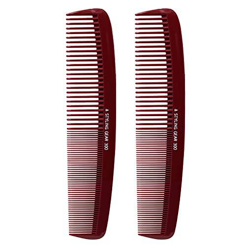 Styling Gear 300 Large Comb 8.5 In. Specialty Hair Styling Cutting Master Barber Stylist Combs Burgundy 2 Pcs.