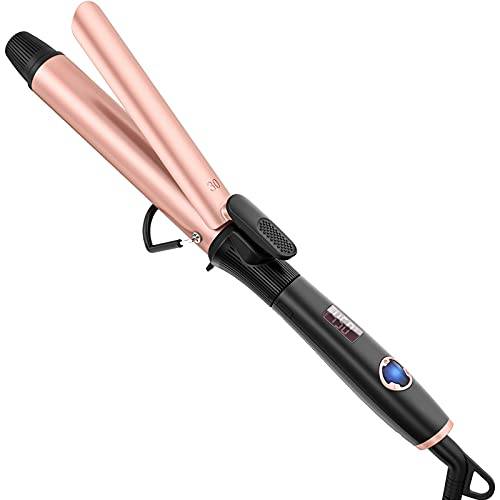 1 1/4 inch Curling Iron, 1.25 inch Curling Iron, Large Barrel Curling Iron with Spring Clip, Wand Curling Iron Include Heat Resistant Glove, Rose Pink