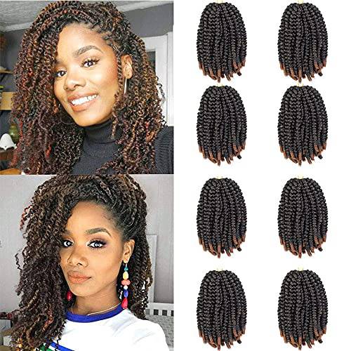 8 Pack Spring Twist Hair 8 Inch Ombre Bomb Twist Crochet Hair for Butterfly Locs Fluffy Spring Twist Braiding Hair Extensions 60g/pack (4)