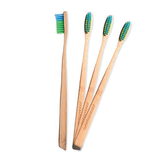 Woobamboo Bamboo Toothbrush 4 Pack - Slim Handle - Soft Bristle - BPA Free Nylon Bristles - Eco-Friendly, Biodegradable, Compostable, Vegan