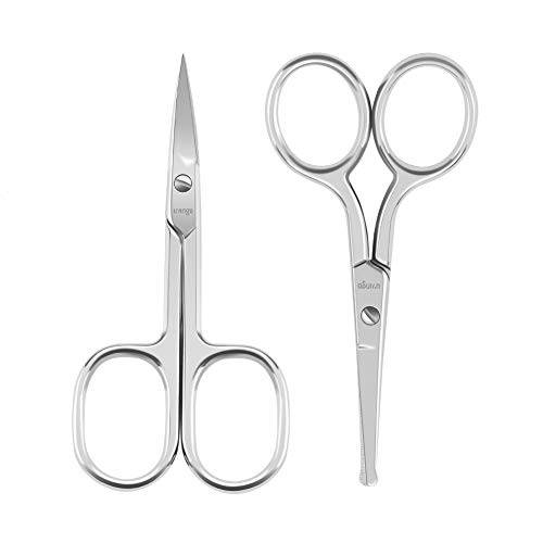 LIVINGO Premium Curved and Rounded Nose Hair Scissors for Men, 2 PC Set Nail Cuticle Manicure Scissors Shears Kit for Beard/ Mustache, Ear, Facial Hair, Eyebrows, Eyelashes for Women