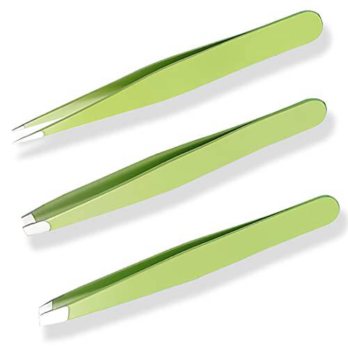 bxd Eyebrow Tweezers Set (3 Pieces)Professional Stainless Steel Female are Suitable for all Kinds of Precision Eyebrows, Beards, Ingrown Hairs, Debris, Blackheads and Tick Removers - Green, bxd-002