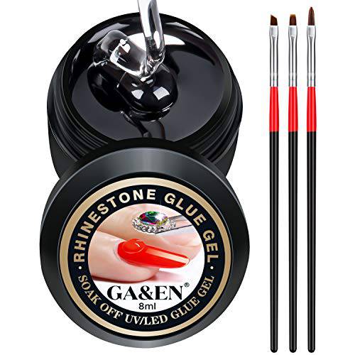 Nail Art 8ml/One Jar of Wipe-Off Rhinestone Glue Gel Adhesive Resin Gem Jewelry Diamond Polish Clear Decoration with Pen Tools (LED Light Cure Needed) Thicker&More Sticky Than Others