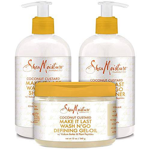 Shea Moisture Coconut Custard Make It Last Wash N’ Go Trio Shampoo, Conditioner And Hair Styler Set