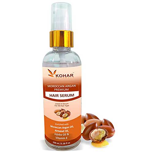 KOHAR NATURALS Premium Hair Growth Serum Enriched with Moroccan Argan Oil, Almond Oil, Jojoba Oil and Vitamin E to Nourishes, Strengthens, Reduce Breakage and Split Ends, Protects from Everyday Damage and Make Frizz Free, Silky, Shiny Healthy Hair, for men and women 100 mL