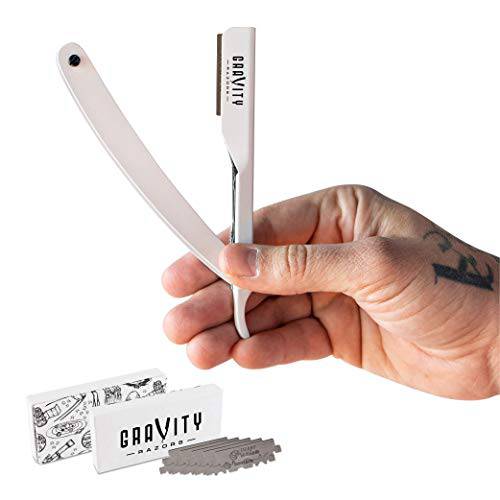 Professional Straight Razor - Ultra Exposed Straight Razor Kit with 10 Derby Premium Blades, 2mm Exposed (White)