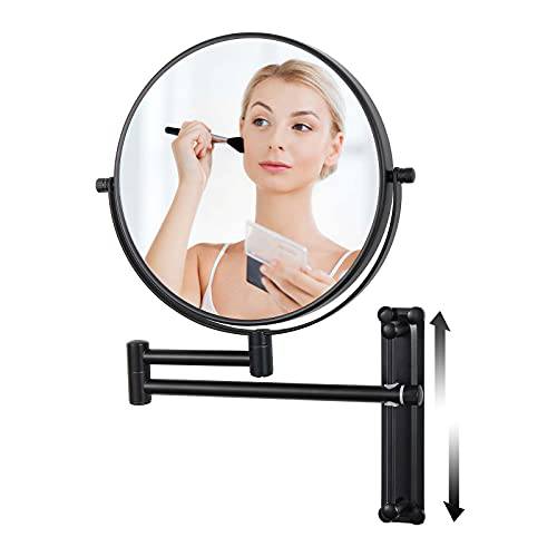 mumianshu Wall Mounted Magnifying Mirror, 10X Makeup Mirror 8 Inch with Adjustable Height Double Sided Vanity Mirror for Bathroom Shaving Black Finished.