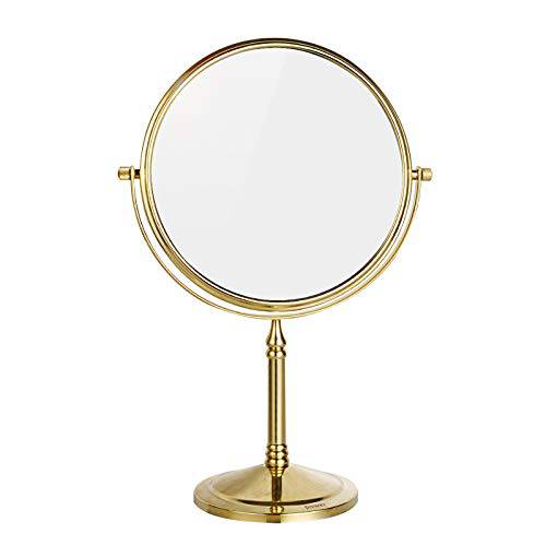 DOWRY Makeup Mirror 10x Magnification Vanity Mirror Tabletop Two-Sided Swivel Gold Finish