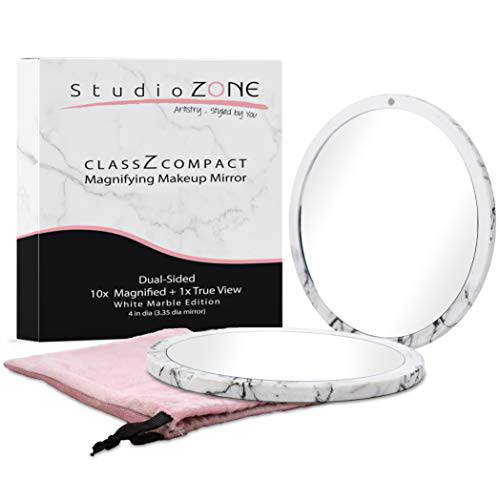 StudioZONE Best Compact Mirror - 10X Magnifying Makeup Mirror - Perfect for Purses - Travel - 2-Sided with 10X Magnifying Mirror and 1x Mirror - ClassZ Compact Mirror - 4 Inch Diameter