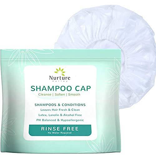 No Water Rinse Free Shampoo Cap (6-Pack) | Microwaveable Shower Cap That Shampoos & Conditions - Disposable PH Balanced & Hypoallergenic Waterless Cleansing Alternative