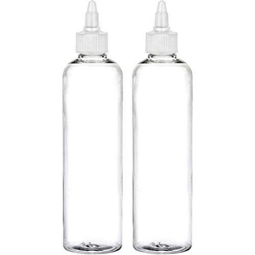 Twist Top Applicator Bottles, 8 OZ Crystal Clear, Squeeze Empty Plastic Bottles, BPA-Free, PET, Refillable, Open/Close Nozzle - Multi Purpose (Pack of 2)