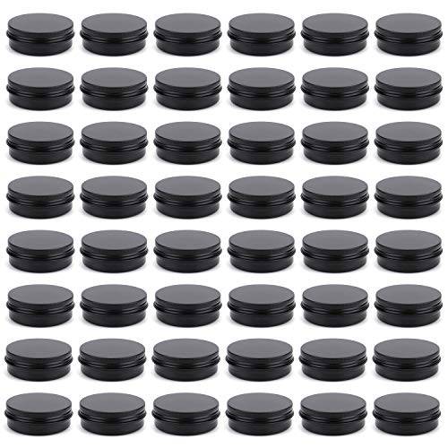 Foraineam 48 Pack 2 oz Round Lip Balm Tin Cans - Aluminum Cosmetic Sample Containers with Screw Lid - Matte Black Metal Empty Tins Storage Travel Tin Jars