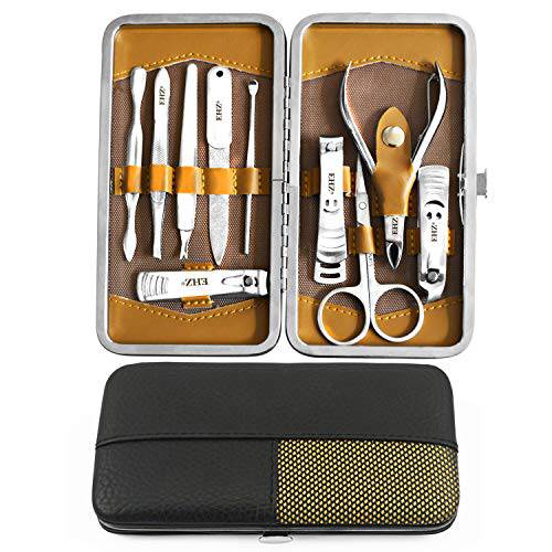 EHZ Manicure Set - 11 pcs Stainless Steel Nail Clipper Set Pedicure Kit Manicure Kits Nail Care Tools Travel & Grooming Kit with Box Perfect for Women, Men