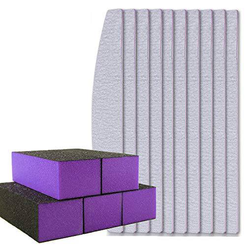 15 PCS Nail Files and Sanding Buffers Set - Sanluba Professional Manicure Tool 100 180 Grit Emery Boards 3 Sided Coarse Buffing Block 60/80 for Gel Acrylic Nails for Natural Nail Purple