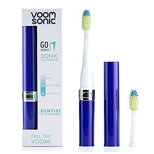 Voom Sonic Go 1 Series AAA Battery Operated Electric Toothbrush Dentist Recommended Portable Oral Care 2 Minute Timer Sleek Light Weight Design Soft Dupont Nylon Bristles - Royal Blue