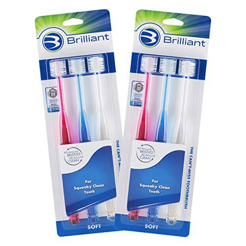 Brilliant Soft Toothbrush for Adults - With Over 14,000 360 Degree Micro-Fine, Rounded-Tip Bristles for Easy & Effective Cleaning, Red-Clear-Blue, 6 Count (Pack of 1)