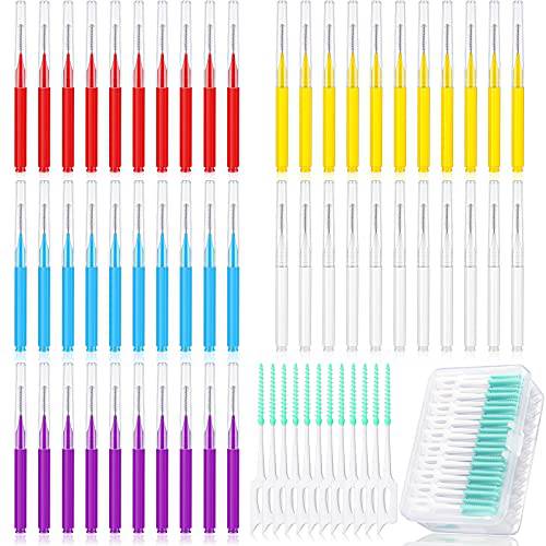 Zopeal 250 Pcs Interdental Brush for Braces Disposable Floss for Braces Dental Brush Floss Picks Soft Dental Tooth Flossing Head Oral Hygiene Flosser Toothpick Cleaning Tool (White, Purple, Red)