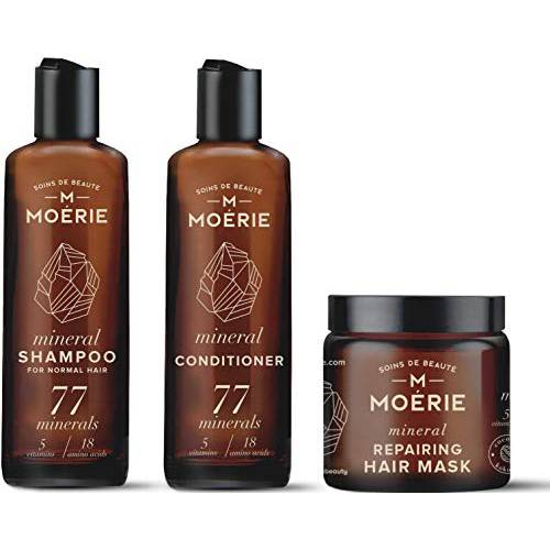 Moerie Mineral Shampoo And Conditioner Plus Hair Mask Pack – The Ultimate Hair Care Set – For Longer, Thicker, Fuller Hair - Vegan Hair Products – Paraben Free Hair Products