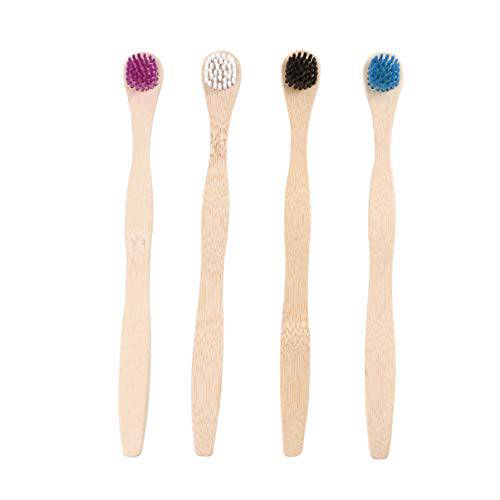 Healifty Tongue Cleaner Brush Portable Bamboo Deeply Clean Soft Toothbrush Tongue Scraper Tongue Brushes for Women Men 4pcs (White Blue Black Violet)