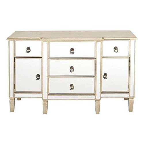 Deco 79 Vivian Lux Glam Glass Cabinet, Storage Sideboard for Home Office, Dining, Living Room, 48 L x 16 W x 31 H, Beige