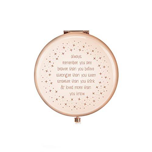 Daughter Inspirational Gift from Dad Mom, Graduation Gift for Daughter, 13th 16th 18th 21st Birthday Gift for Daughter, Remember You are Braver Than You Believe, Travel Comapct Mirror Rose Gold