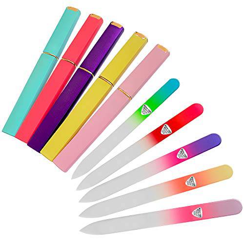 5-Piece Glass Nail File Set with Hard Cases, Professional Manicure Glass Fingernail Files, Gently Shape Nails with Expert Precision & Enjoy a Smooth Finish - Bona Fide Beauty Premium Czech Glass