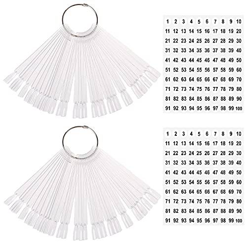 JASSINS 100 Pcs Clear Fan-shaped False Nail Swatch Sticks Nail Polish Practice Display Art Tips Nail Sample Sticks With Metal Split Ring