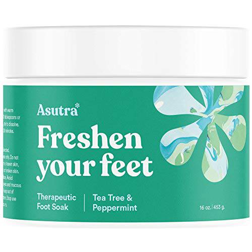 ASUTRA Therapeutic Foot Soak + Pedicure Pumice Stone (Dead Sea Salt w/Tea Tree & Peppermint Oils), 16 oz | Reduces Swelling | Relieves Itching & Burning | Fights Foot Odor