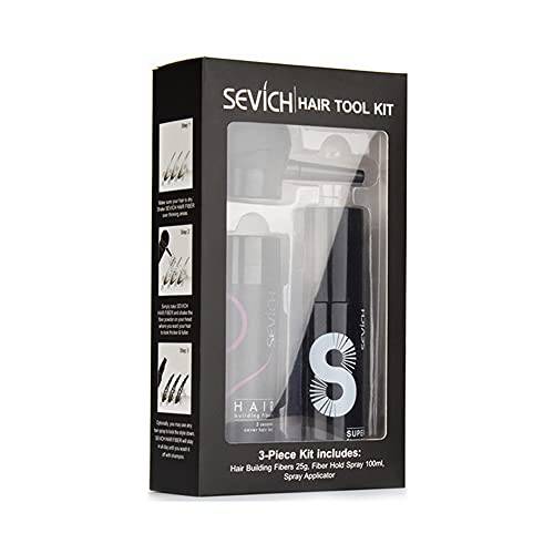 SEVICH Hair Fibers Perfecting 3-in-1 Kit Set, with 25g Hair Rebuilding Fibers, Perfect Fit Spray Applicator Pump Nozzle&Hair Fibers Styling Spray | 5 Seconds Conceals Full Hair, 4 Color, Black