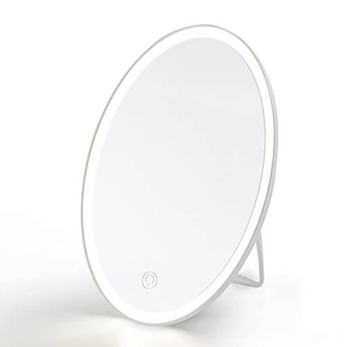 EUG-PRODUCTS Makeup Mirror with Lights, 3 Color LED Dimmable Desk Lit Cosmetic Mirror, Adjustable Touch Screen Dressing Mirrors, Foldable Portable Vanity Mirror