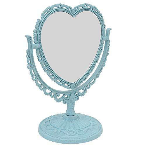 Double Makeup Standing Mirror Sided Mirror with 360 Degree Rotation Table Top Heart Shape Makeup Cosmetic Swivel Vanity Mirror Mirror Tabletop Makeup Mirror (Beige)
