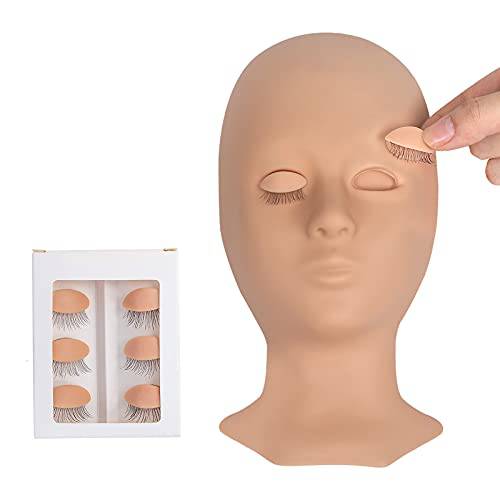 Fenshine Lash Mannequin Head with Replaced Eyelids, Silicone Training Mannequin Head with 4 Pairs Removable Eyelids, Soft Lash Practice Head for Eyelash Extension Training (Skin Color)