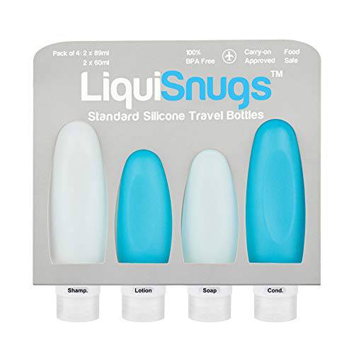 LiquiSnugs Standard - 100% Guaranteed Leak Proof Silicone Travel Bottles For Toiletries - TSA Approved Container. Travel Shampoo Bottles with Adjustable Labels - by TravelSnugs