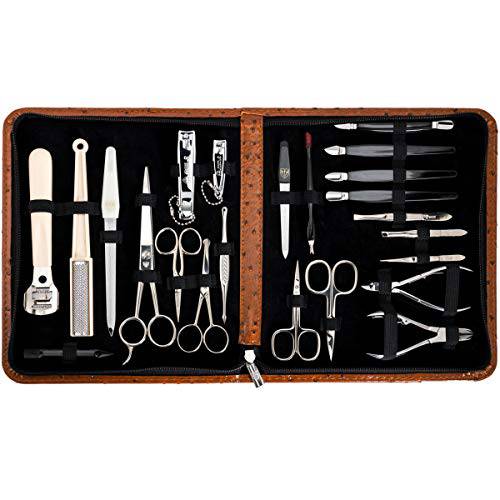3 Swords Germany - brand quality 23 piece manicure pedicure grooming kit set for professional finger & toe nail care tweezers file clipper fashion leather case in gift box, Made by 3 Swords (7452)