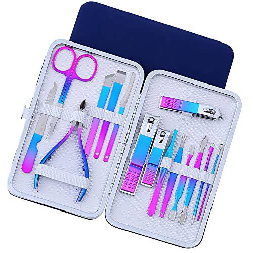 Soloart Manicure Set Professional Nail Clippers Set Stainless Steel Grooming Care tools Pedicure Kit Travel Manicure Kit With Portable Case For Men Woman, 15 Piece Set