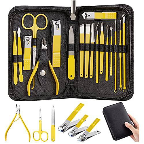 Made in Germany Manicure Set Professional Lemon Yellow Nail Clippers Set Pedicure Kit Stainless Steel with Luxurious Travel Case for Men Women Gift